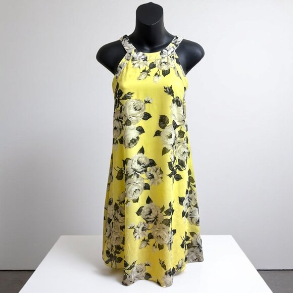 Betsey Johnson Yellow‎ Floral Print Halter A line Midi Dress - Picture 1 of 9